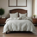 Simple&Opulence 100% Washed Linen Duvet Cover Set 104'x92' - 3 Pieces Soft Farmhouse Comforter Set Double Embroidered with Button Closure - 1 Duvet Cover and 2 Pillowshams (Linen, King)