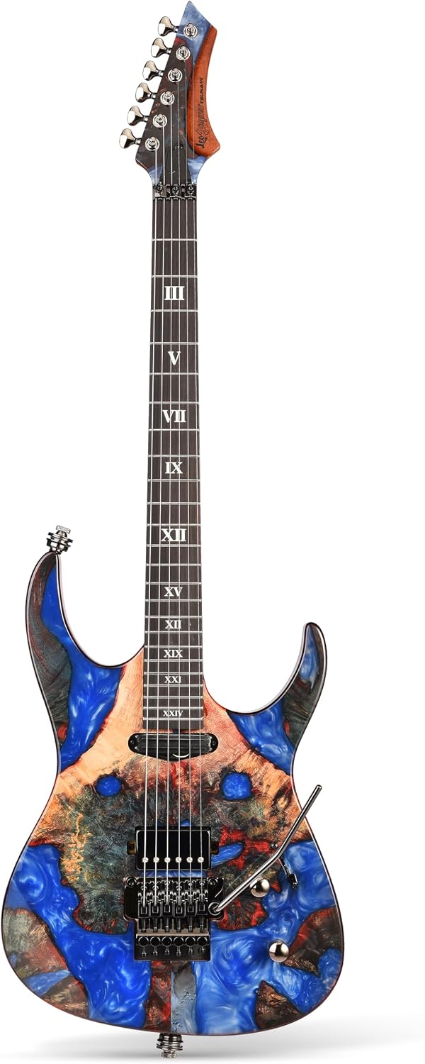 Leo Jaymz Tsunami Deluxe Mahogany Body & Roasted Maple Neck, HH Pickups with Rail, Double-Locking Tremolo, 24 Frets (Blue)