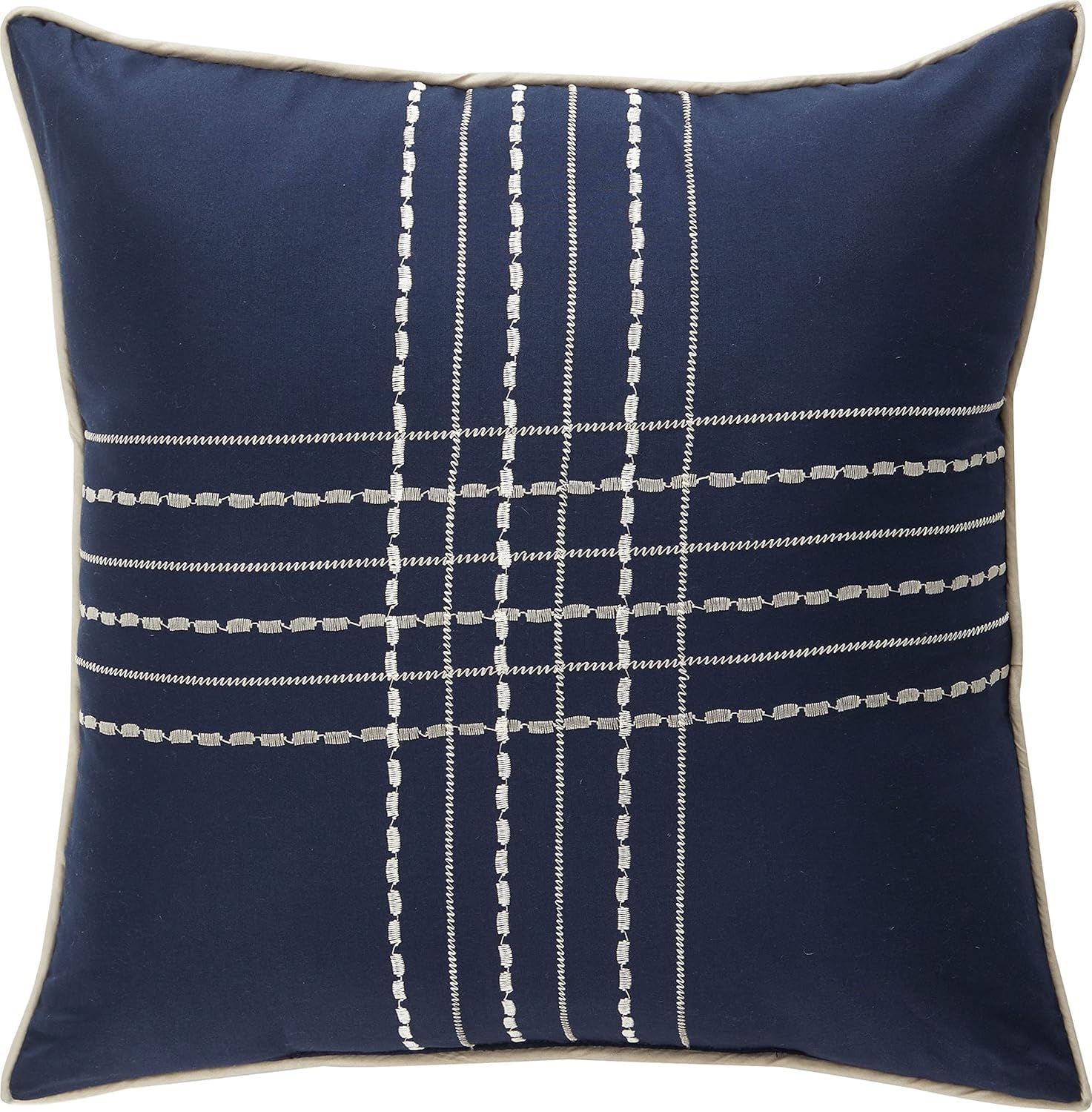 Grand Avenue Navy Striped California King Comforter Set, 7 Piece, Jacquard & Clip All Season Premium Bedding Set, Matching Shams, Bedskirt, Decorative Pillows