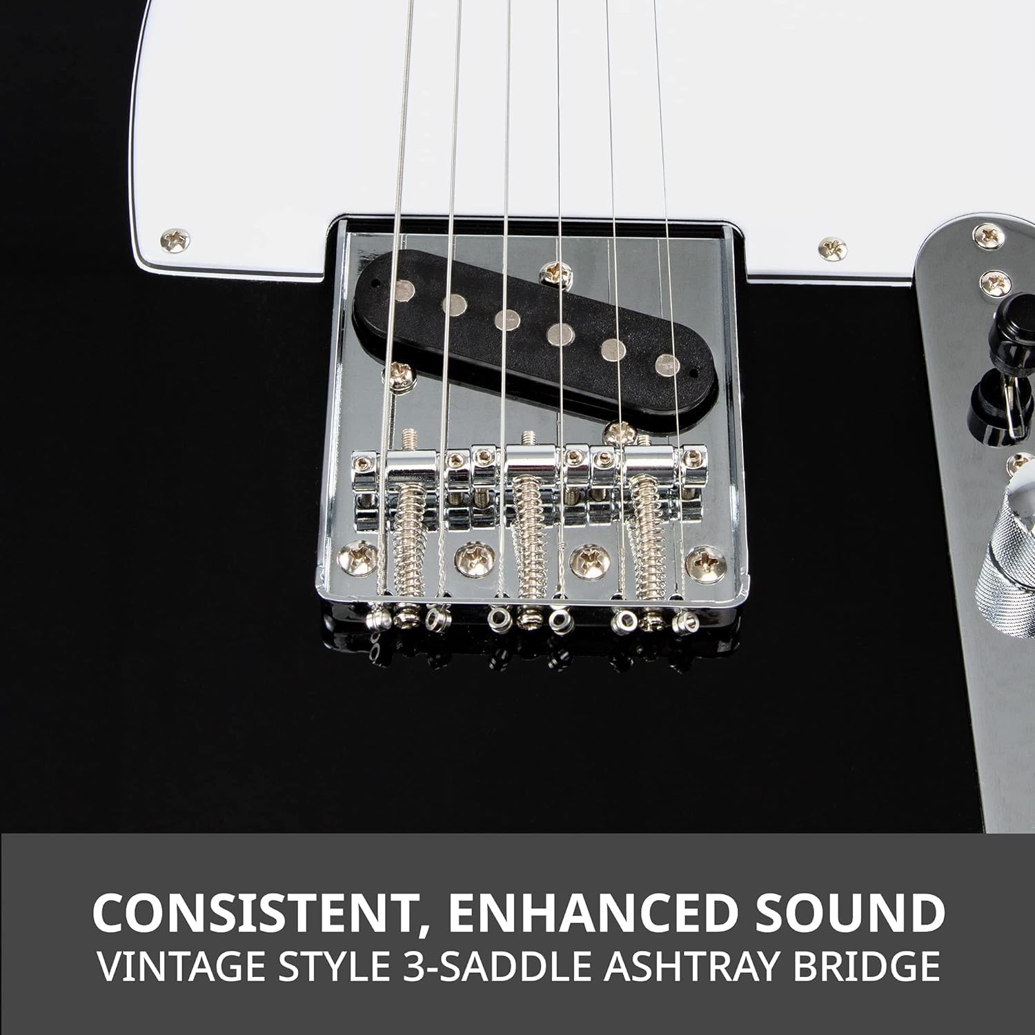 LyxPro 39' Electric Guitar TL Series Full-Size Paulownia Body, 3-Ply Pickguard, 3-Way Switch & Volume/Tone Controls -Black with 20 Watt Amplifier - (Black)