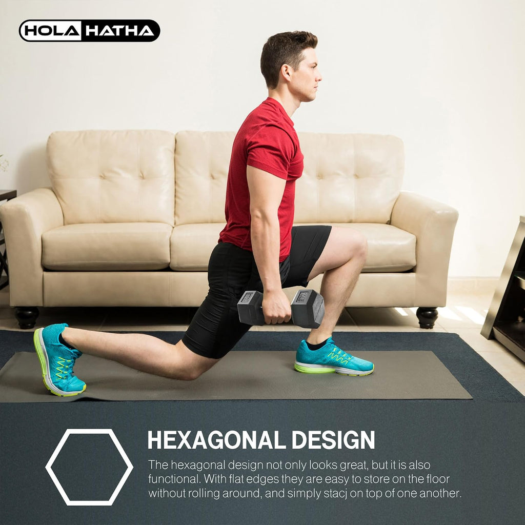HolaHatha Hexagonal Dumbbell Free Hand Weight Set w/Rack