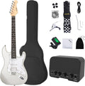 AODSK Electric Guitar with Amp Beginner Kit 39 Inch Solid Body Full Size,All Accessories,Digital Tuner,Six Strings,Four Picks,Tremolo Bar,Strap,Gig Bag,Starter kit (White-HSS)