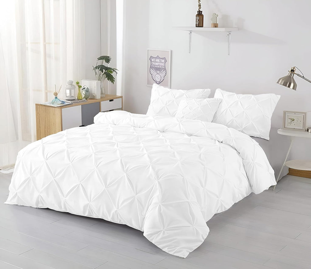 Kotton Culture Custom Pinch Pleated - Pintuck Duvet Cover - 100% Egyptian Cotton 600 Thread Count Decorative Customize Comforter Cover(Desired Dimensions) - Zipper Closure & 7 Internal Ties - White