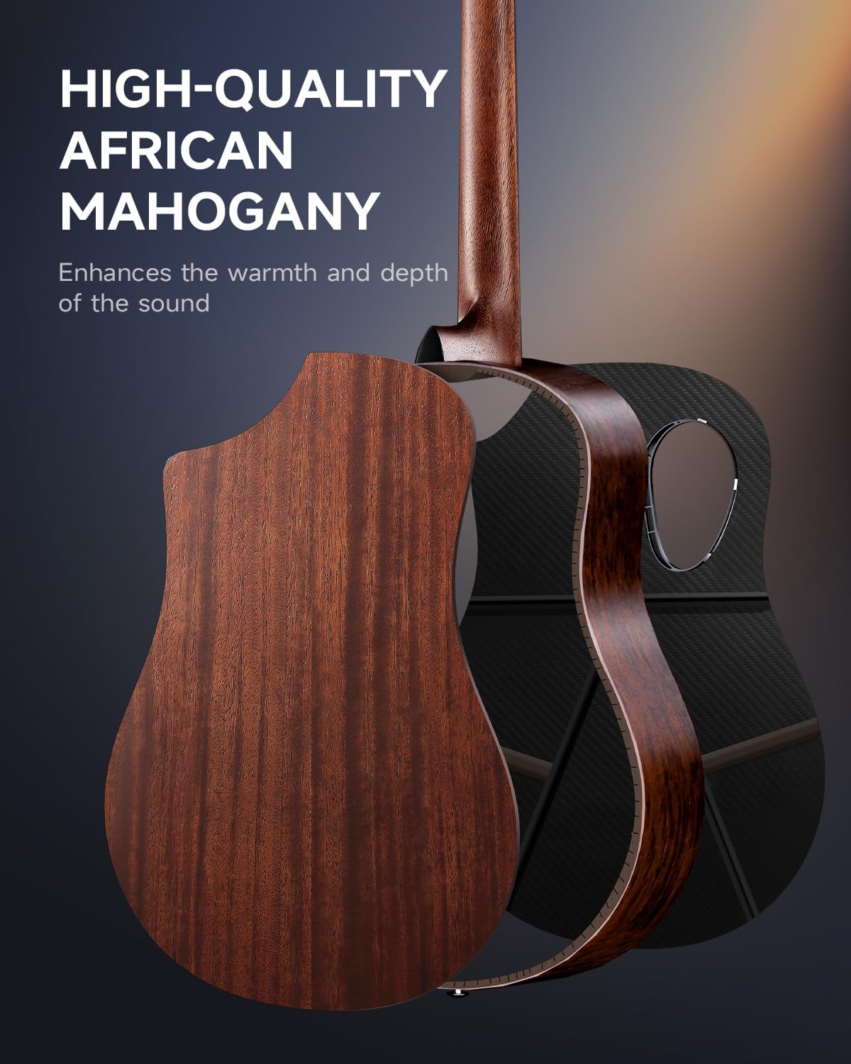 Donner 38' Carbon X Wood Acoustic Guitar Beginner & Intermediate Learner Kits - Carbon Fiber Top, Wooden Body, Durable Solid Guitar with Case, Strap, Steel-String, RISING-G1 (Satin, Brown)