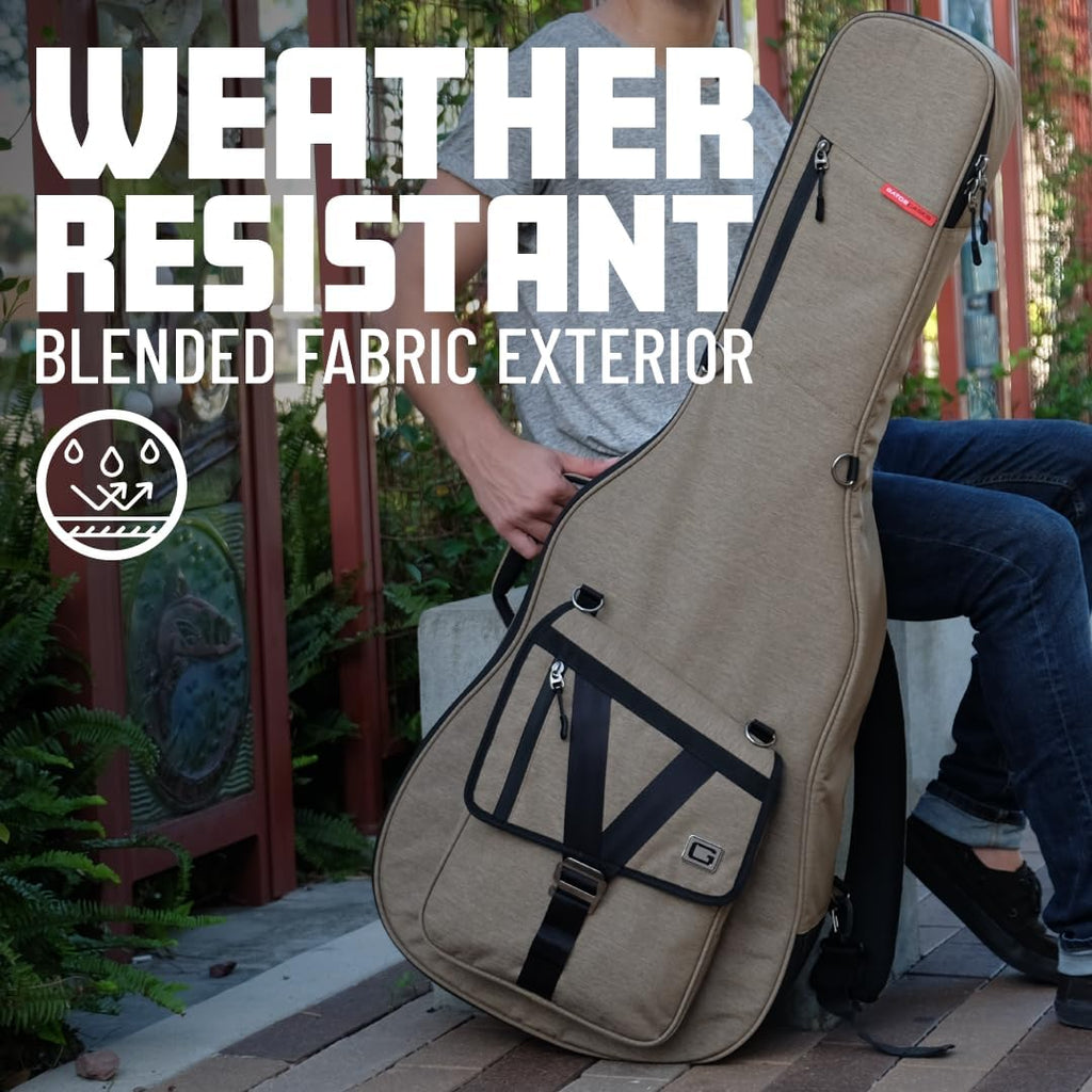 Gator Cases Transit Series Lightweight Electric Guitar Gig Bag with Back Pack Straps and Rubberized Base, Tan Exterior (GT-ELECTRIC-TAN)