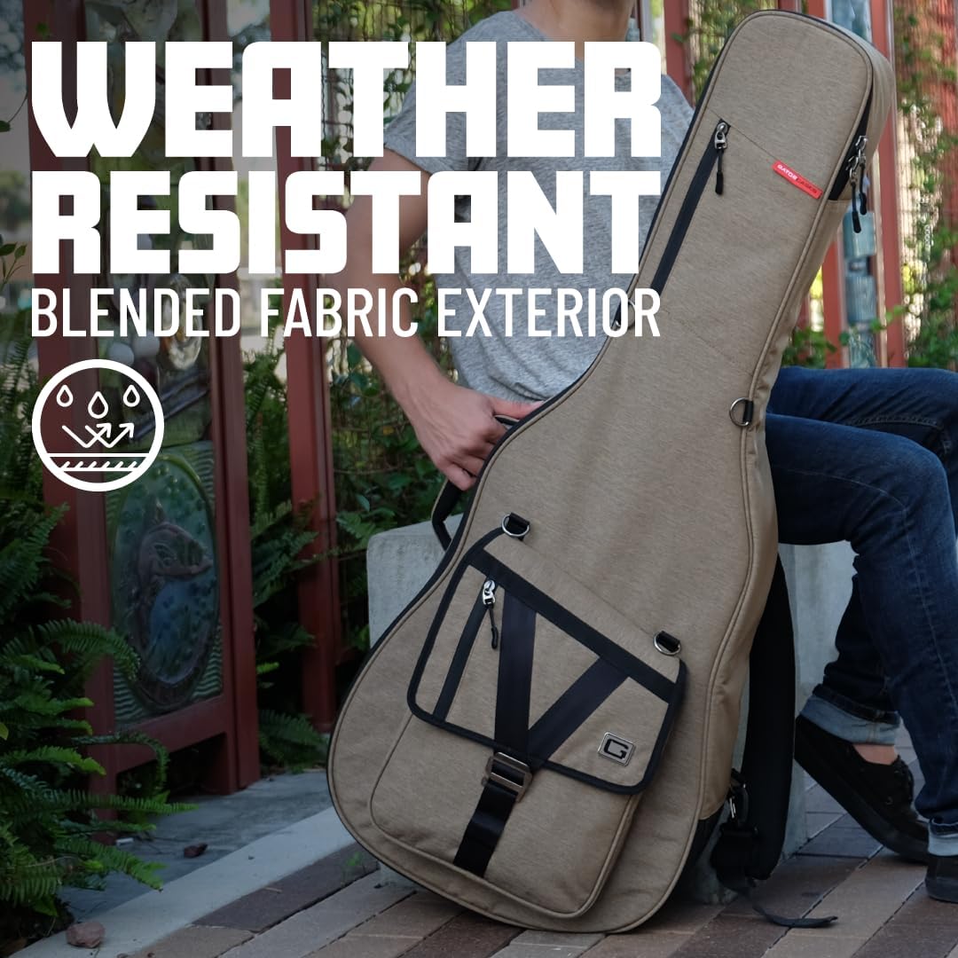 Gator Cases Transit Series Lightweight Electric Guitar Gig Bag with Back Pack Straps and Rubberized Base, Tan Exterior (GT-ELECTRIC-TAN)