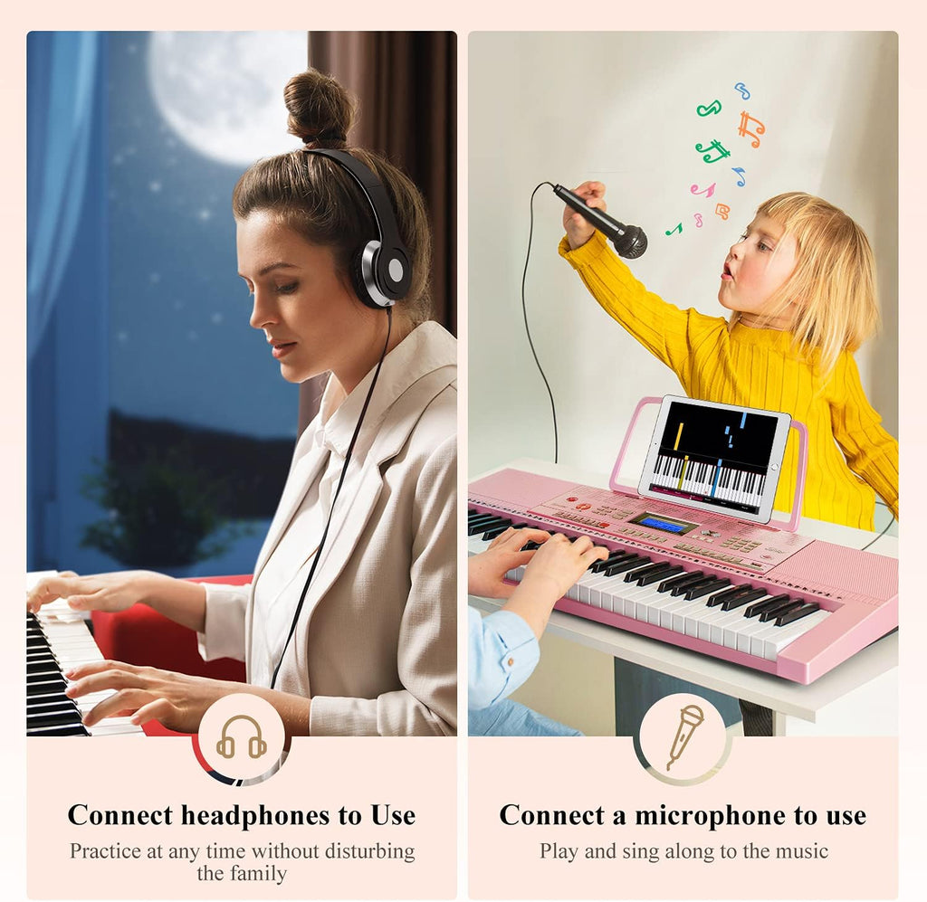 Eastar Electronic Keyboard Piano Kit 61 Key for Beginner, Children Digital E Piano with Stand, Bench, Music Stand and Microphone, Pink, Musical Instrument Birthday Gifts for Kids Girls Daughter