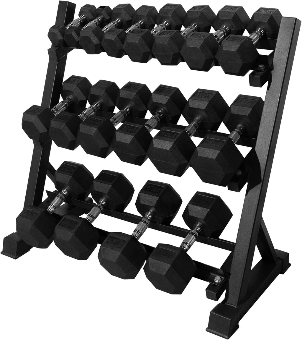 RITFIT Rubber Hex Dumbbells Set with Rack, 180-780LB Heavy-Duty Cast Iron Core, Knurled Chrome Handle, Space-Saving Storage Rack for Home Gym Strength Training