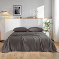 THXSILK 100% Mulberry Silk Bed Sheets Set - 4pcs Pure Silk Sheets Set - Flat Sheet, 16' Deep Pocket Fitted Sheet, 2 Pack Silk Pillowcase with Zipper Closure - Twin Size, Dark Grey
