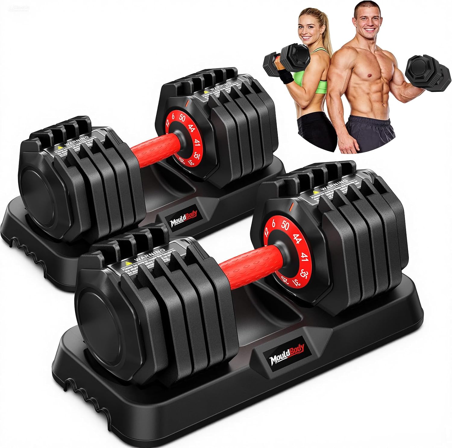 Adjustable Dumbbell Set Pair 25 lb or 50 lb, Adjustable Dumbbells 10-in-1 Free Weight Set, 1-Second Dial Weight Adjustment,Space-Saving Design with Storage Base, Home Gym Strength Training Equipment