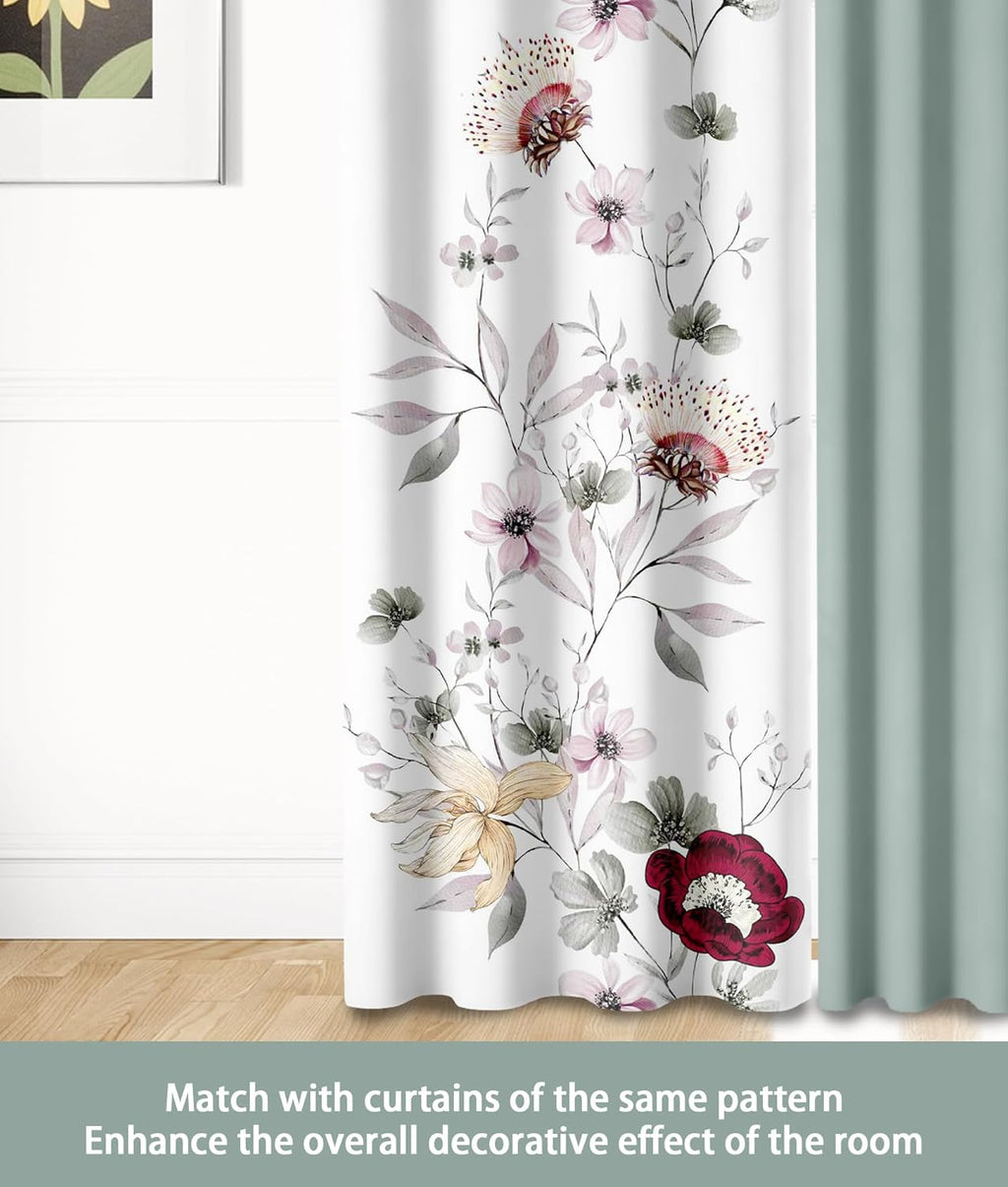 9 Pcs King Bed in A Bag with Curtains | Green/Red Floral Bedspread, 2 Pillowcases, 2 Print & 4 Solid Curtains | Microfiber, Moisture-Wicking | King Size Comforter Set with Curtains
