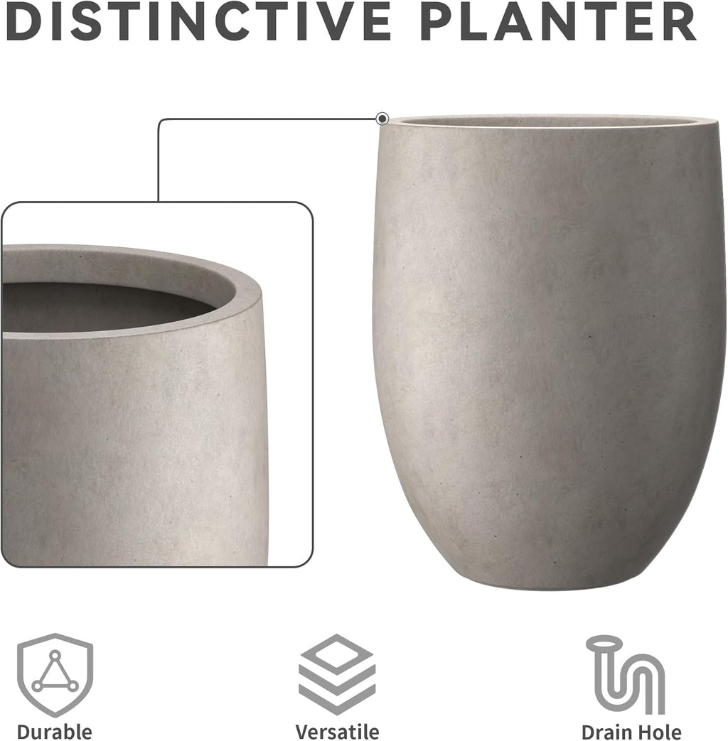 Kante 21.7' H Weathered Concrete Tall Planter, Large Outdoor Indoor Decorative Pot with Drainage Hole and Rubber Plug, Modern Round Style for Home and Garden