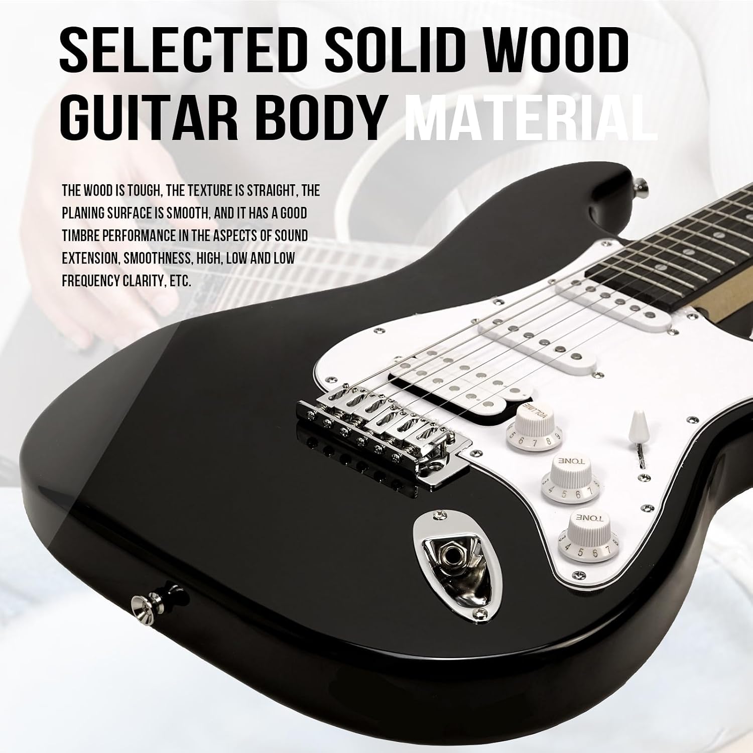 Soulmate Electric Guitar Kit for Beginner 39 Inch Full Size HSS Pick Up Right Handed Starter Solid Body Electric Guitar, with Amplifier, Bag, Capo, Strap, String,Cable, Picks, Black