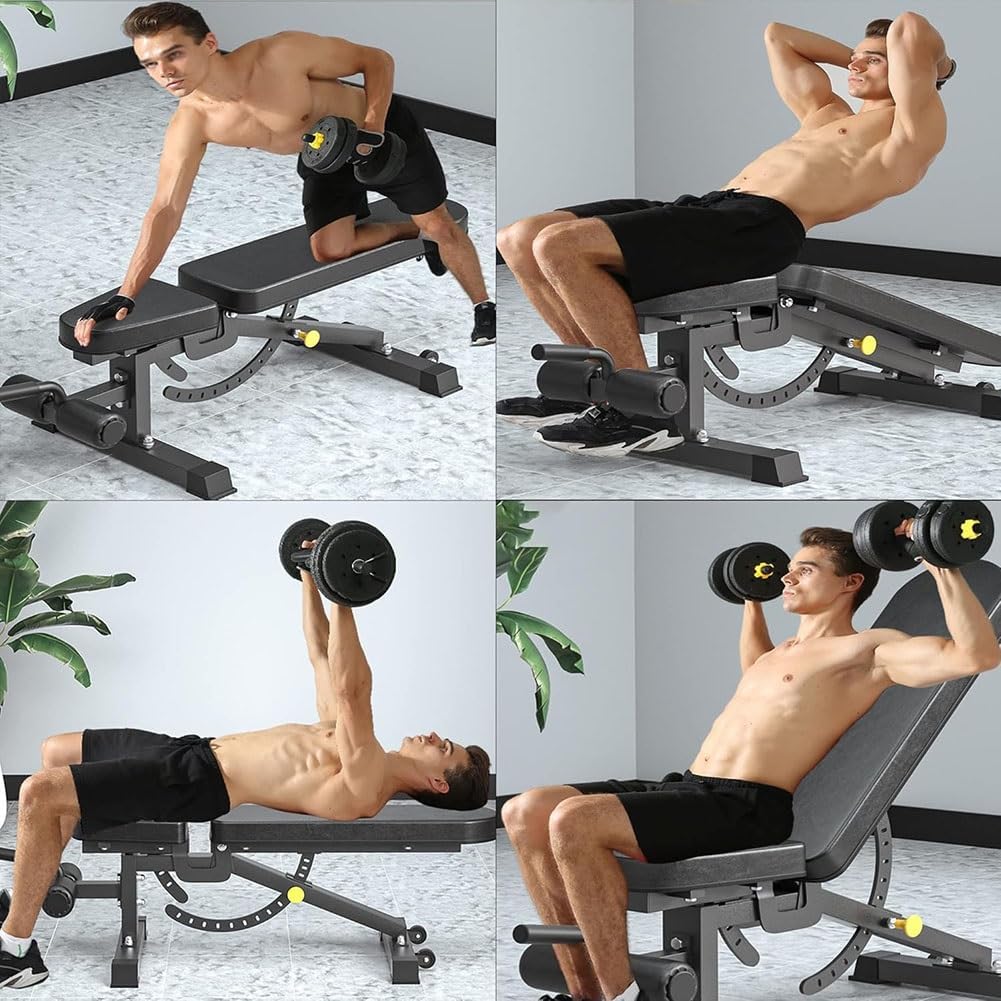 Etlegor Weight Bench Adjustable Workout Bench, Multi-Purpose Exercise Bench Fitness Equipment Can Tilt Downwards for Home Gym Barbell Dumbbell Bench Press and Strength Training Load 400KG(Black)