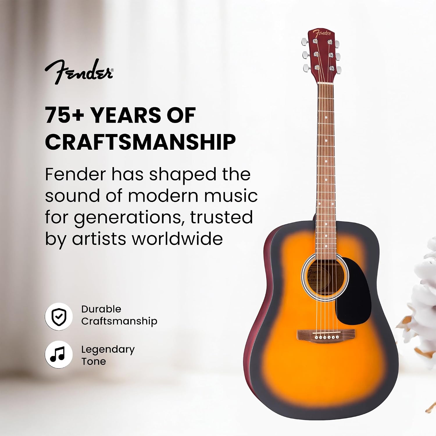 Fender FA Series Dreadnought Acoustic Guitar - 2-Color Sunburst Bundle with Gig Bag, Tuner, Strings, Picks, and Austin Bazaar Instructional DVD