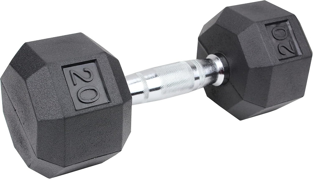 XPRT Fitness 150 lb Rubber Coated Dumbbell Set With Storage Rack (5/10/15/25/25lb Pair of Each)