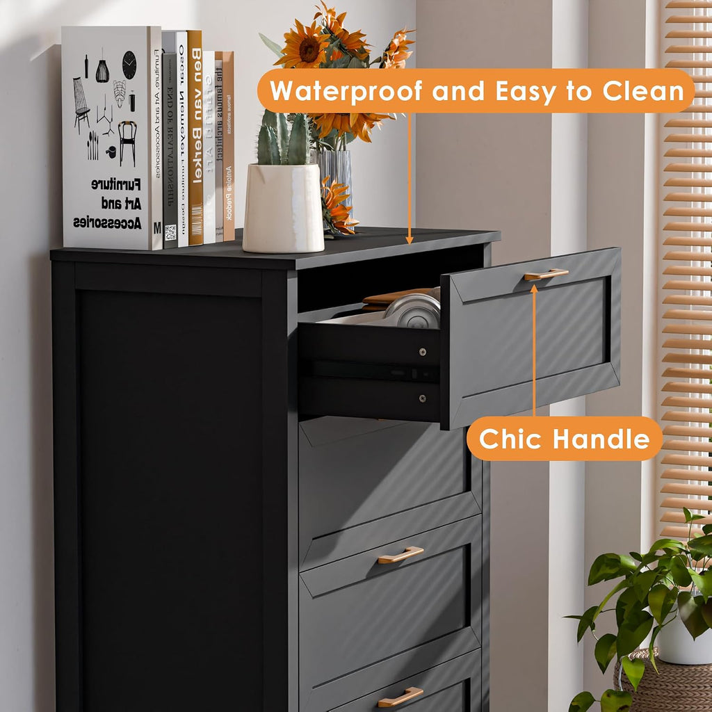 Zamildon's Dresser Bedroom, 55' Tall Dressers for Bedroom with Anti-Tip Device, Black Dresser Modern Storage Closet with Handle for Hallway,Entryway
