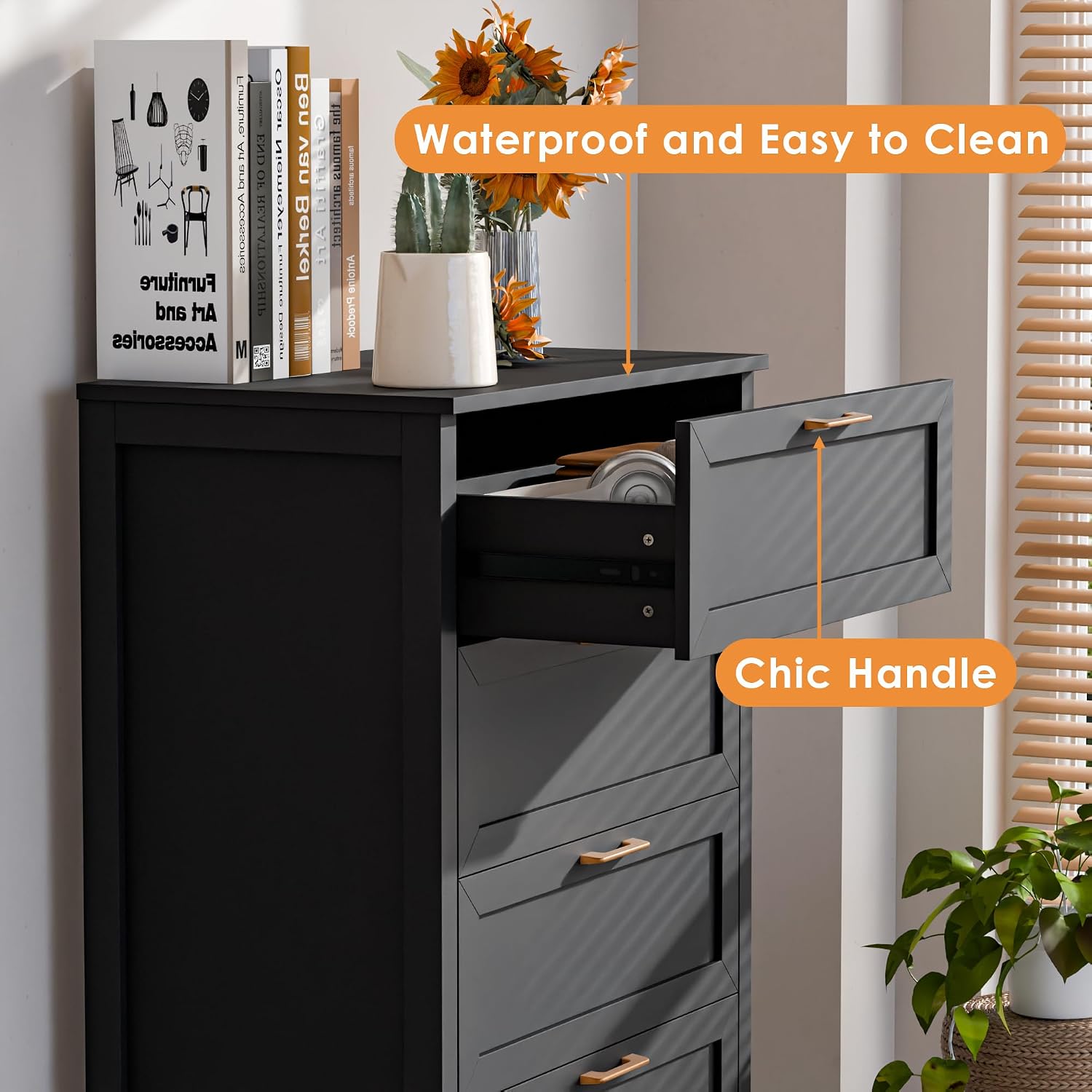 Zamildon's Dresser Bedroom, 55' Tall Dressers for Bedroom with Anti-Tip Device, Black Dresser Modern Storage Closet with Handle for Hallway,Entryway