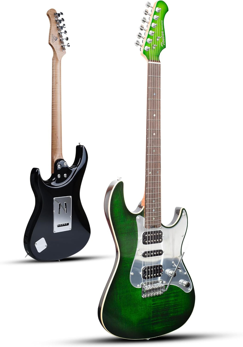 TOSTAR Electric Guitar with HSH Alnico 5 Pickups, Locking Tuners, Push-Pull Coil Split, Enhanced Sustain, Solid Body Electric Guitars for Advanced Players, Guitarra Electrica, Green