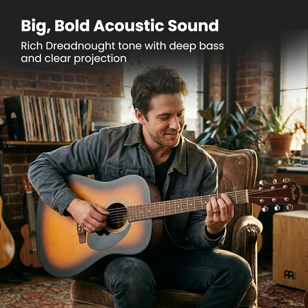 Fender FA Series Dreadnought Acoustic Guitar - 2-Color Sunburst Bundle with Gig Bag, Strings, Picks, and Austin Bazaar Instructional DVD