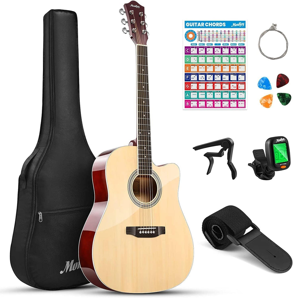 Moukey 41' Acoustic Guitar for Beginners Adults 4/4 Guitarra Acustica with Chord Poster, Gig Bag, Tuner,Steel Strings, Capo, Strap, Natural