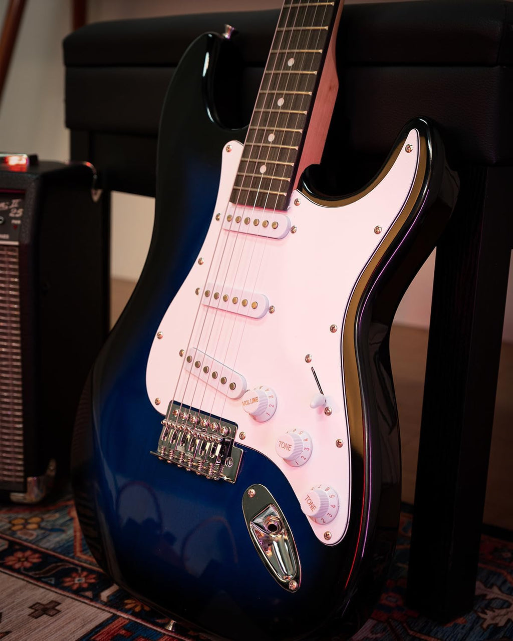 STRICH Electric Guitar Beginner Kit, Solid Body 39' Full Size Electric Guitar SSS Pick Up for Starter,with Bag, Digital Tuner, Capo, Strap, String, Cable, Picks, SST-S10 Midnight Blue Burst