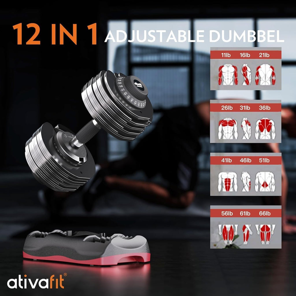 ATIVAFIT Adjustable Dumbbell Set of 2, 5–88LB Quick Dial Free Weights with Double Safety Lock, Anti-Slip Steel Handle & Storage Box, Space Saving Home Gym Equipment for Full Body Strength Training, Suitable for Home Fitness Users
