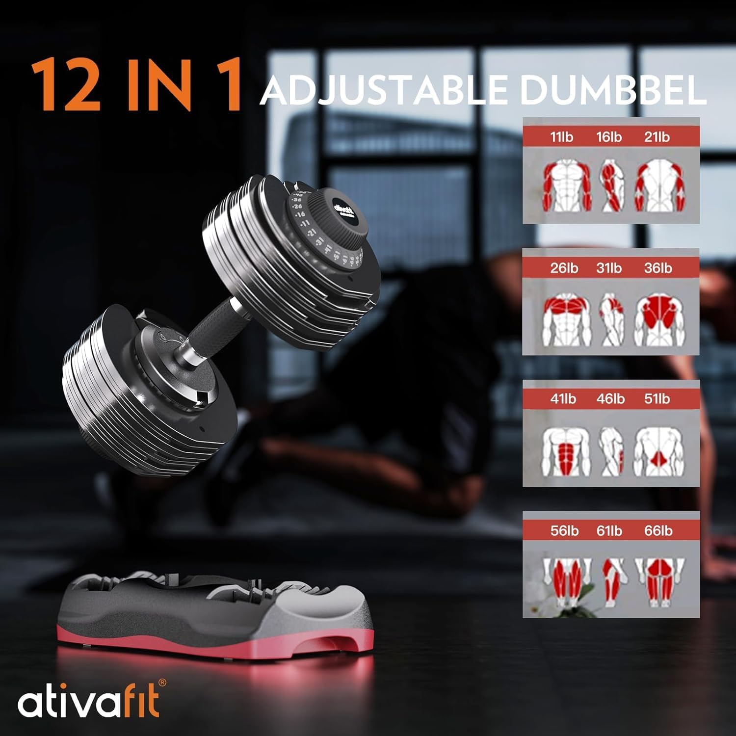 ATIVAFIT Adjustable Dumbbell Set of 2, 5–88LB Quick Dial Free Weights with Double Safety Lock, Anti-Slip Steel Handle & Storage Box, Space Saving Home Gym Equipment for Full Body Strength Training, Suitable for Home Fitness Users