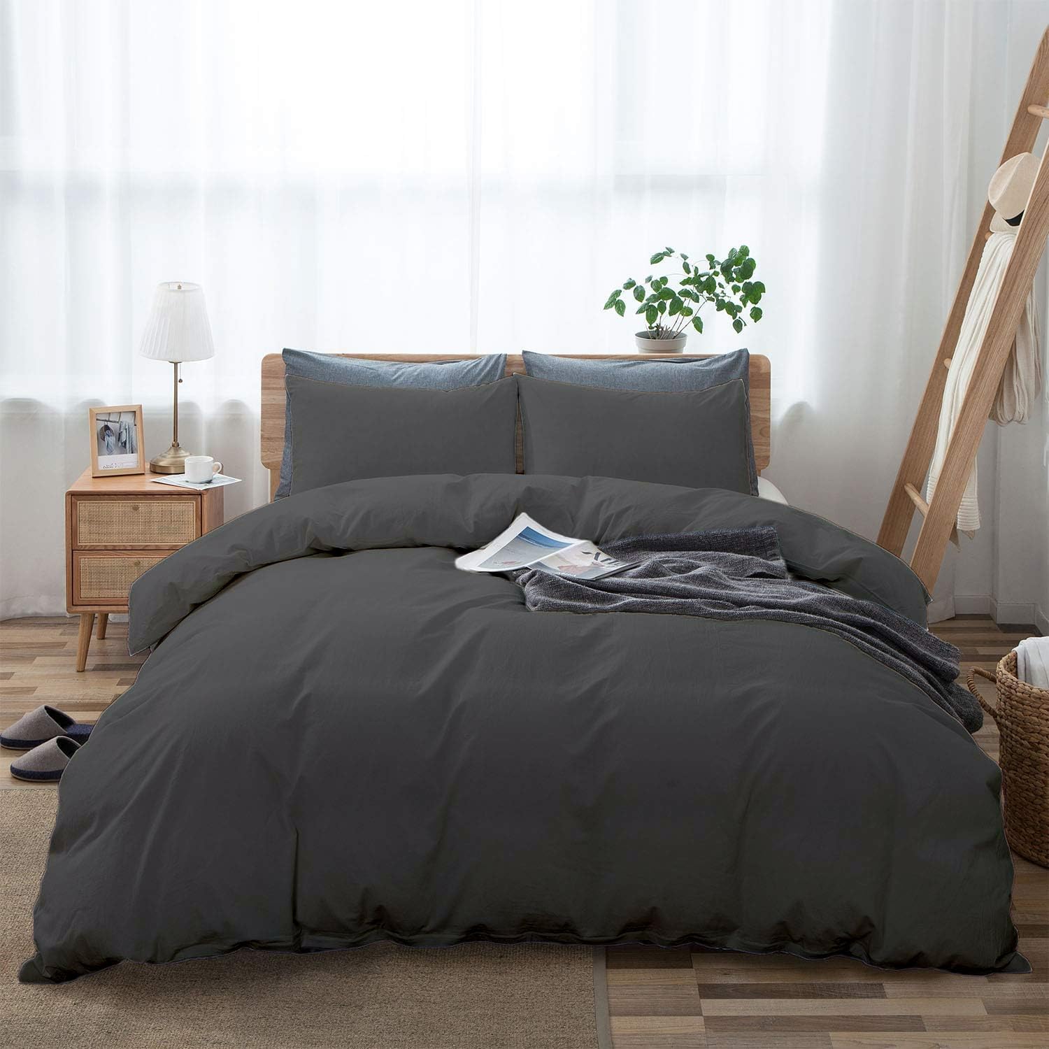 100% Cotton Oversized King plus 3 Piece Duvet Cover set 128x120 inch Breathable Luxury Soft & Cozy | Durable and Fade Resistant | Double Hem-Stitched Sateen Weave (Oversized King plus, Gray)
