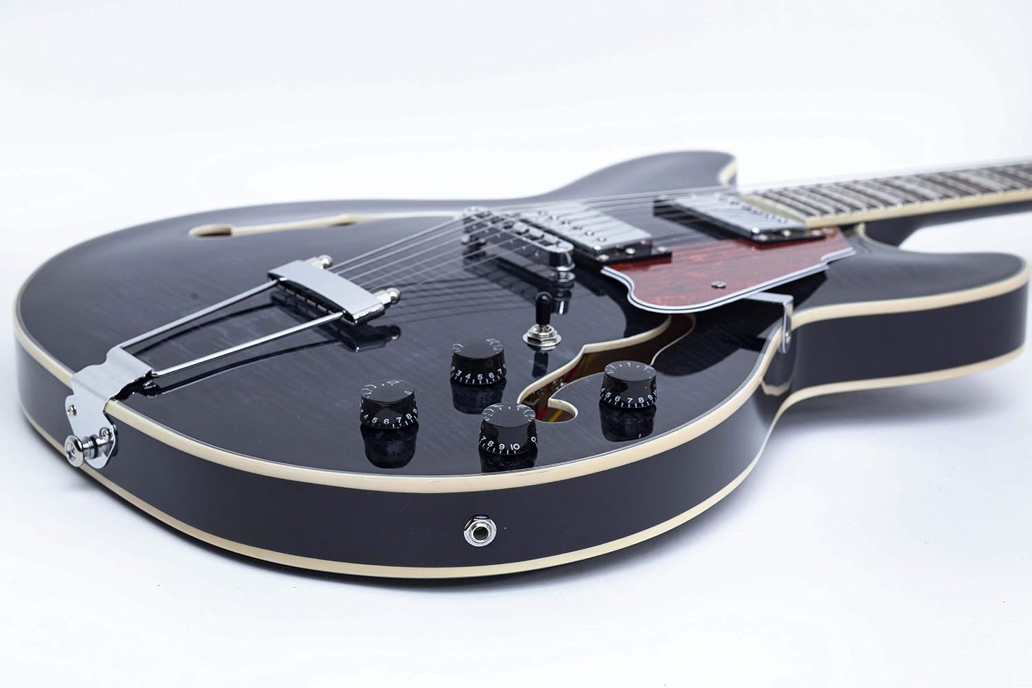 GROTE Jazz Electric Guitar Semi-Hollow Body Trapeze Tailpiece Bridge Guitar Gig Bag (Black)