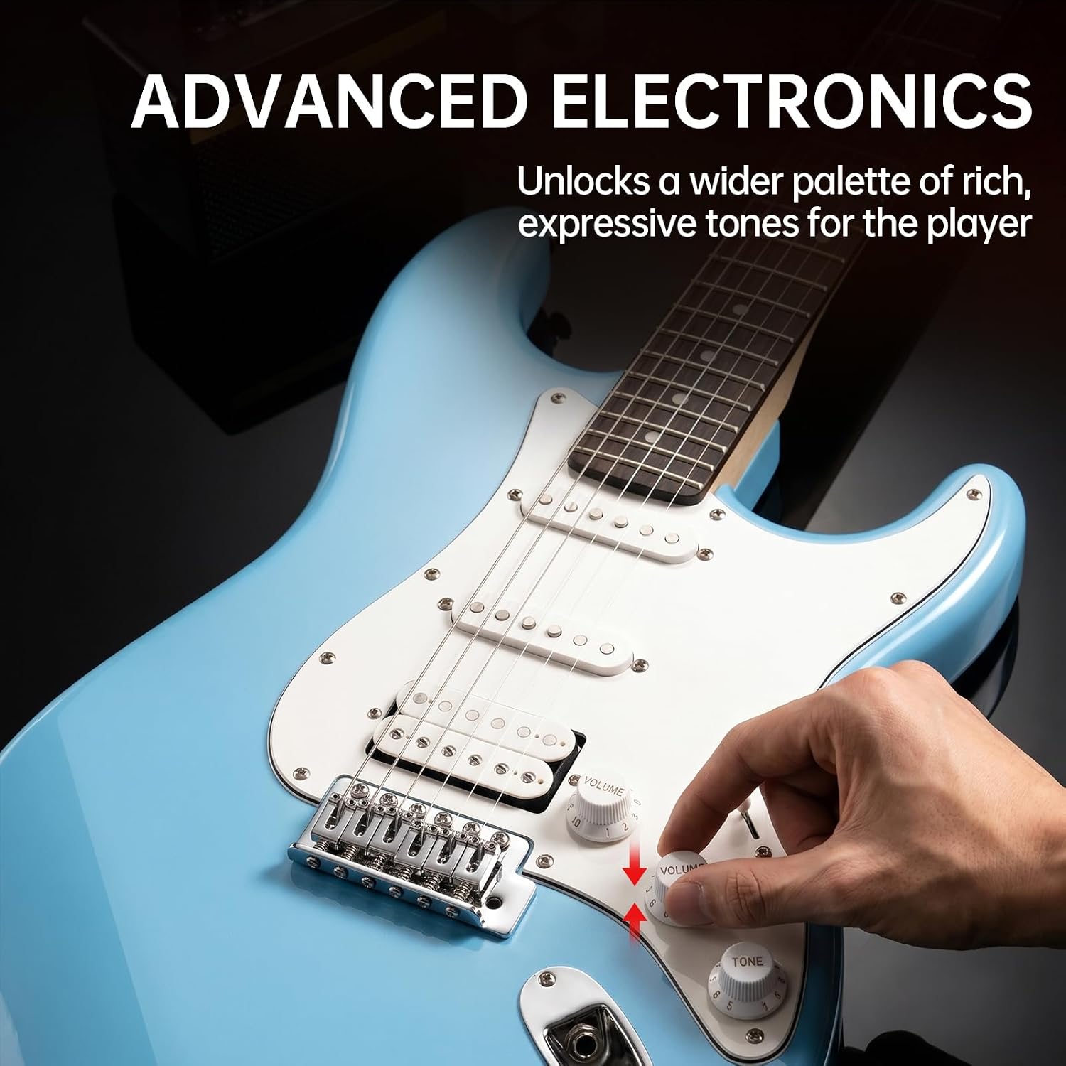 AODSK Electric Guitar with Amp Beginner Kit 39 Inch Solid Body Full Size,All Accessories,Digital Tuner,Six Strings,Four Picks,Tremolo Bar,Strap,Gig Bag,Starter kit (Blue-HSS)