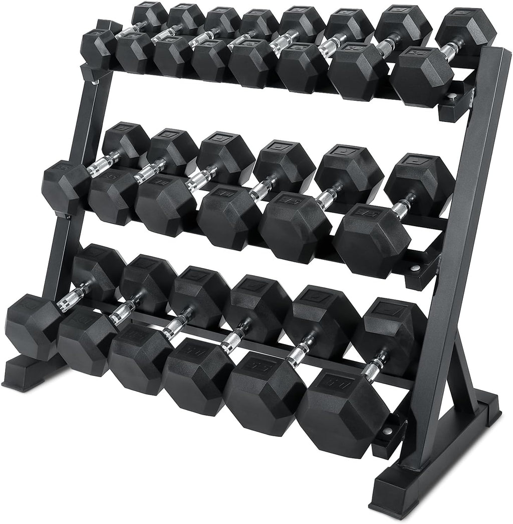 Ritfit 5-650 LBS PVC Encased Hex Dumbbell Sets with Optional Rack for Home Gym, Hand weight with Chrome Handle for Strength Training,Workouts
