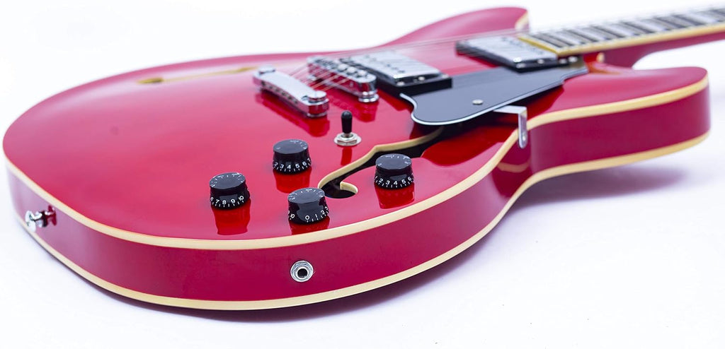 Grote Full Scale Electric Guitar Semi-Hollow Body Guitar Stainless Steel Frets(Red)
