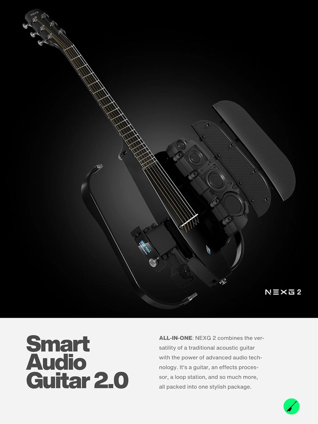 Enya NEXG 2 Basic Acoustic-Electric Guitar Carbon Fiber Travel Guitar Smart Acustica Electric Guitarra for Adults with 50W Wireless Speaker, Footswitch, and Gigbag