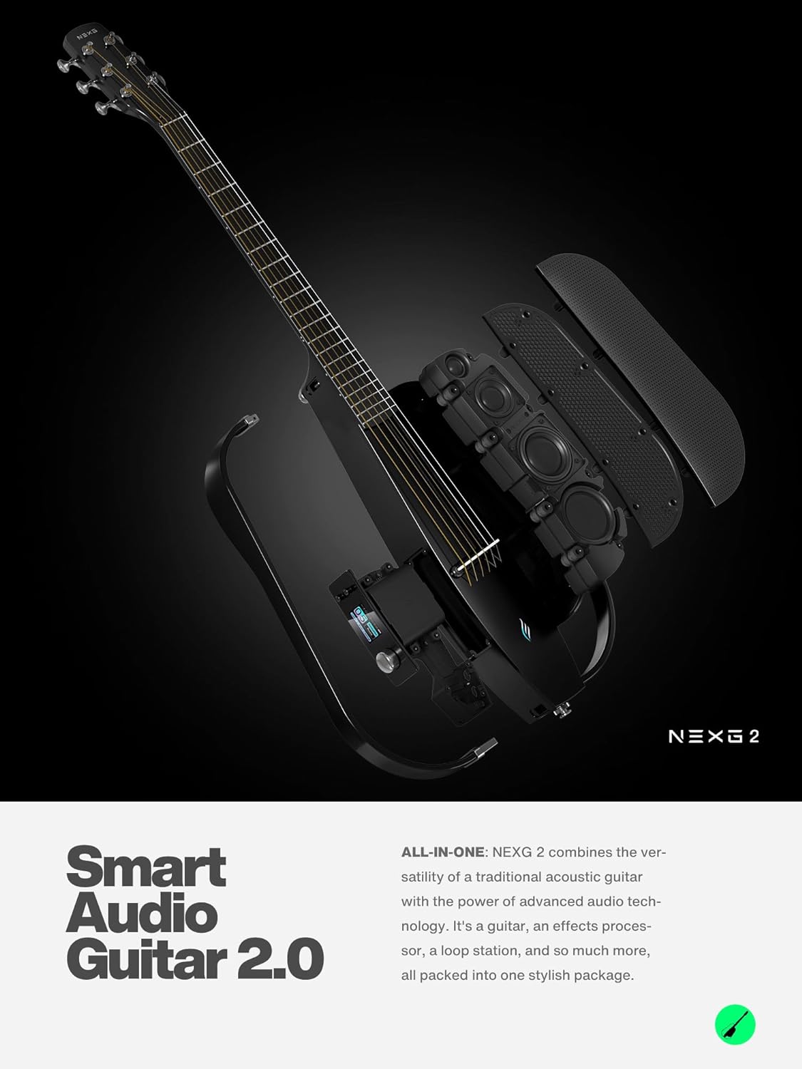 Enya NEXG 2 Basic Acoustic-Electric Guitar Carbon Fiber Travel Guitar Smart Acustica Electric Guitarra for Adults with 50W Wireless Speaker, Footswitch, and Gigbag