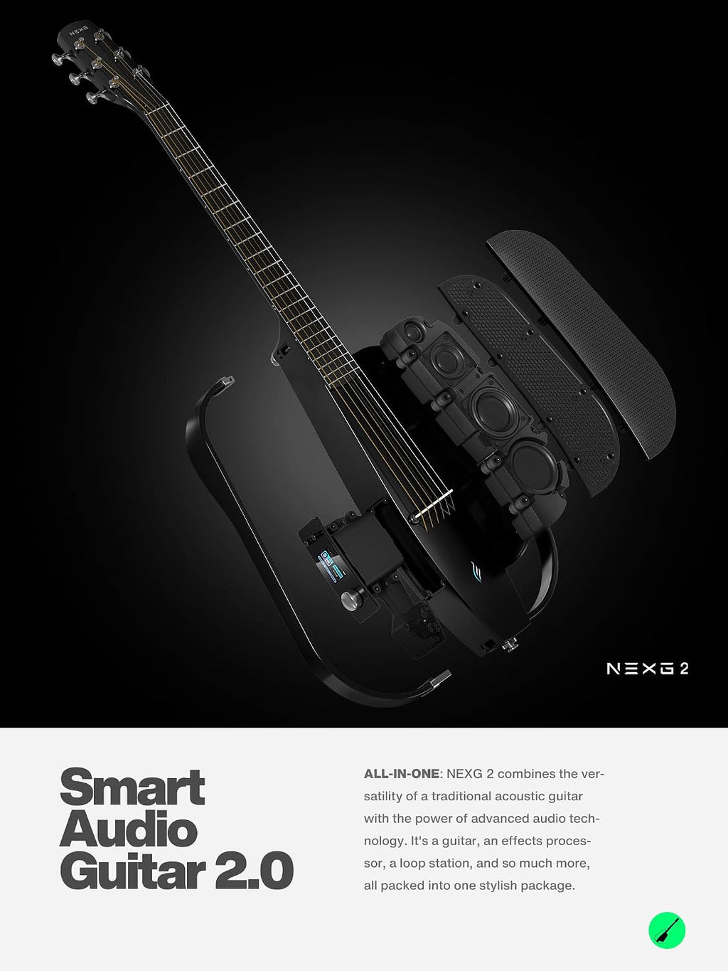 Enya NEXG 2 Acoustic-Electric Guitar Carbon Fiber Travel Smart Audio Guitar with 50W Wireless Speaker, Wireless Microphone, Hi-Fi Monitor Earphones, Footswitch, Charging Stand, and Gigbag