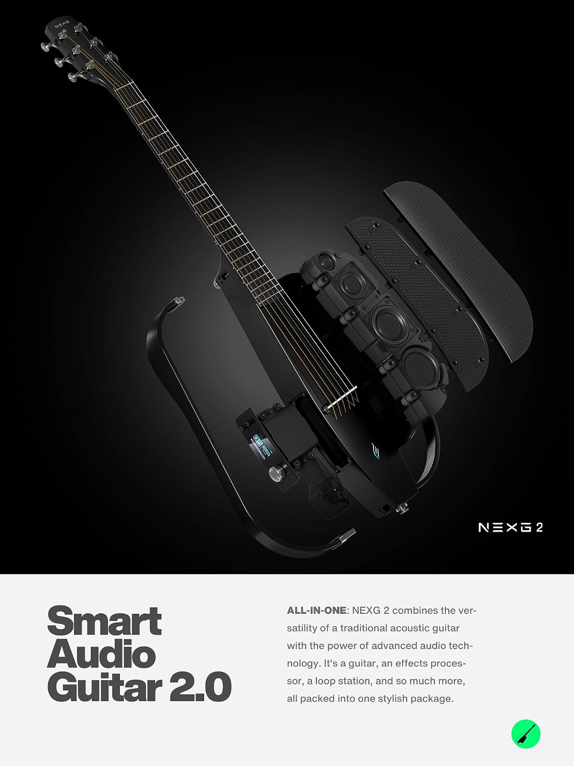 Enya NEXG 2 Acoustic-Electric Guitar Carbon Fiber Travel Smart Audio Guitar with 50W Wireless Speaker, Wireless Microphone, Hi-Fi Monitor Earphones, Footswitch, Charging Stand, and Gigbag