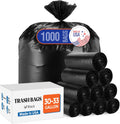 Delxo 30-33 Gallon Trash Bags, 1000 Count – 0.6 Mil Medium Duty Garbage Bags, Durable Plastic Bolsas para basura, Perforated Design– Made in USA for Kitchen, Yard, Office (Black)