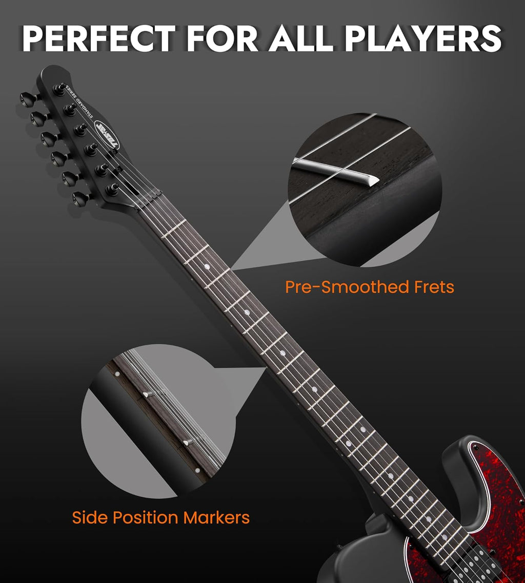Tostar Electric Guitar: HH Humbuckers, Fixed Hardtail Bridge & Smoked Matte Finish, 3-Way Switch, 39' Solid Body Electric Guitar for Intermediate Players, Guitarra Eléctrica, Black-HH, Standard Series
