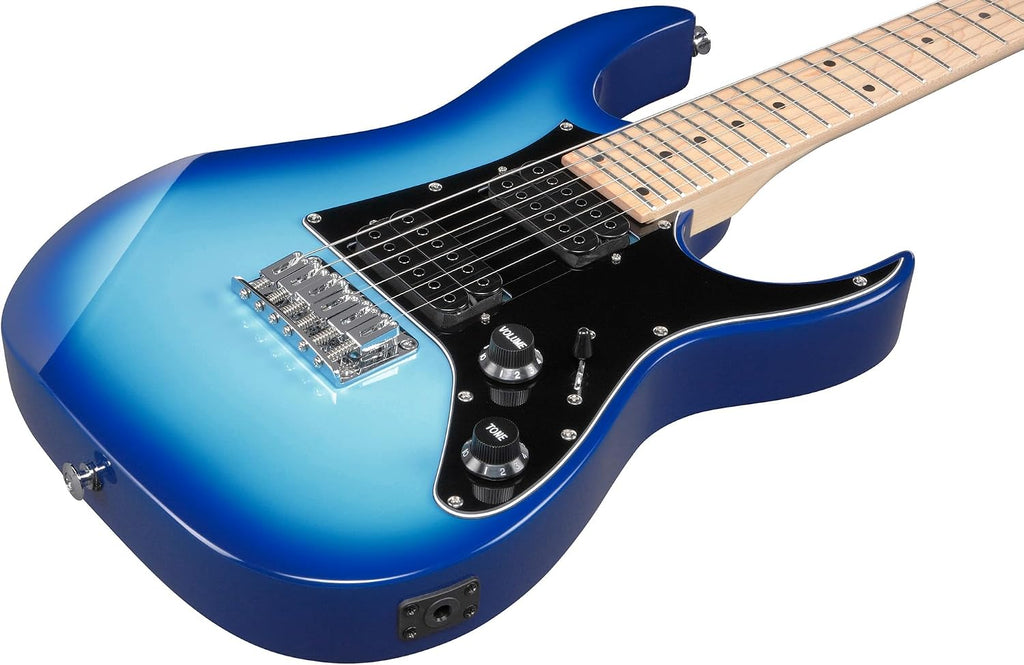 Ibanez GRGM21M RG Gio miKro Short-Scale Electric Guitar - Blue Burst Bundle with Gig Bag, Tuner, Instrument Cable, Picks, Austin Bazaar Instructional DVD, and Polishing Cloth