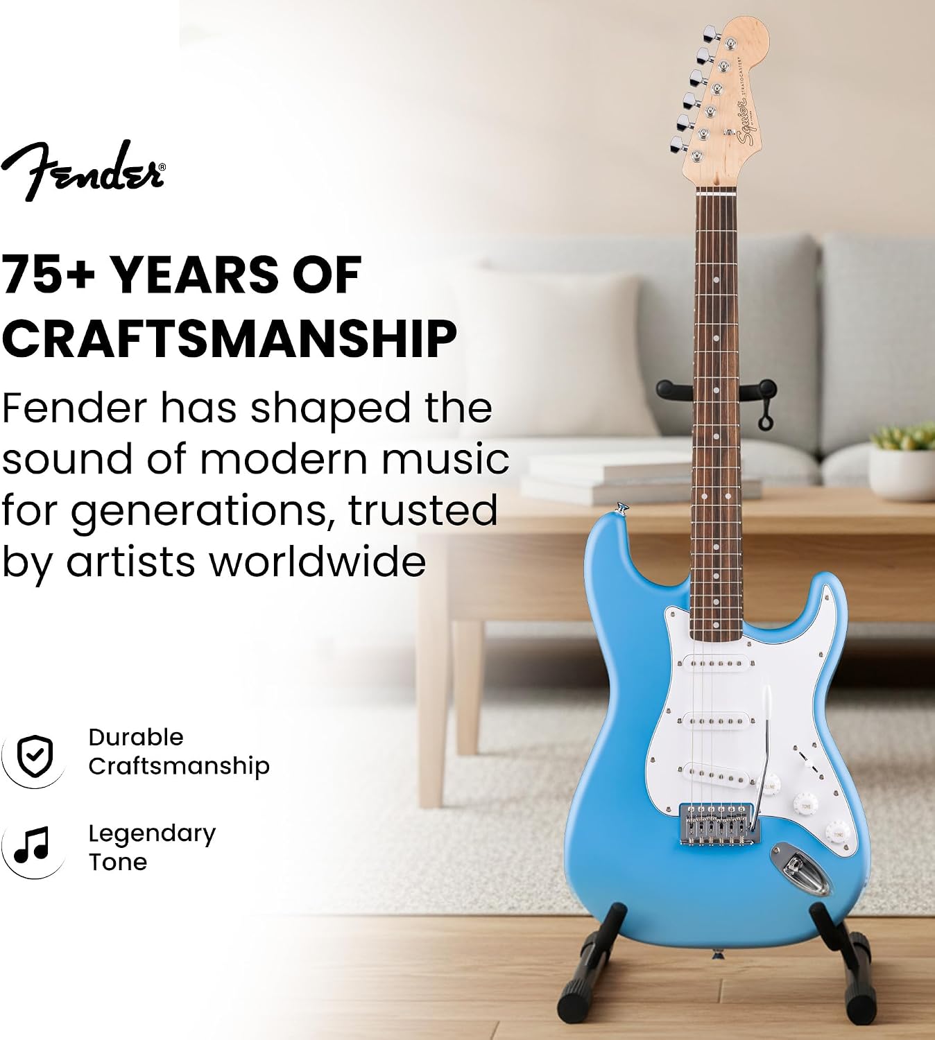 Fender Squier Stratocaster - California Blue Bundle with Amplifier, Gig Bag, Strap, Instrument Cable, Picks, and Austin Bazaar Instructional DVD