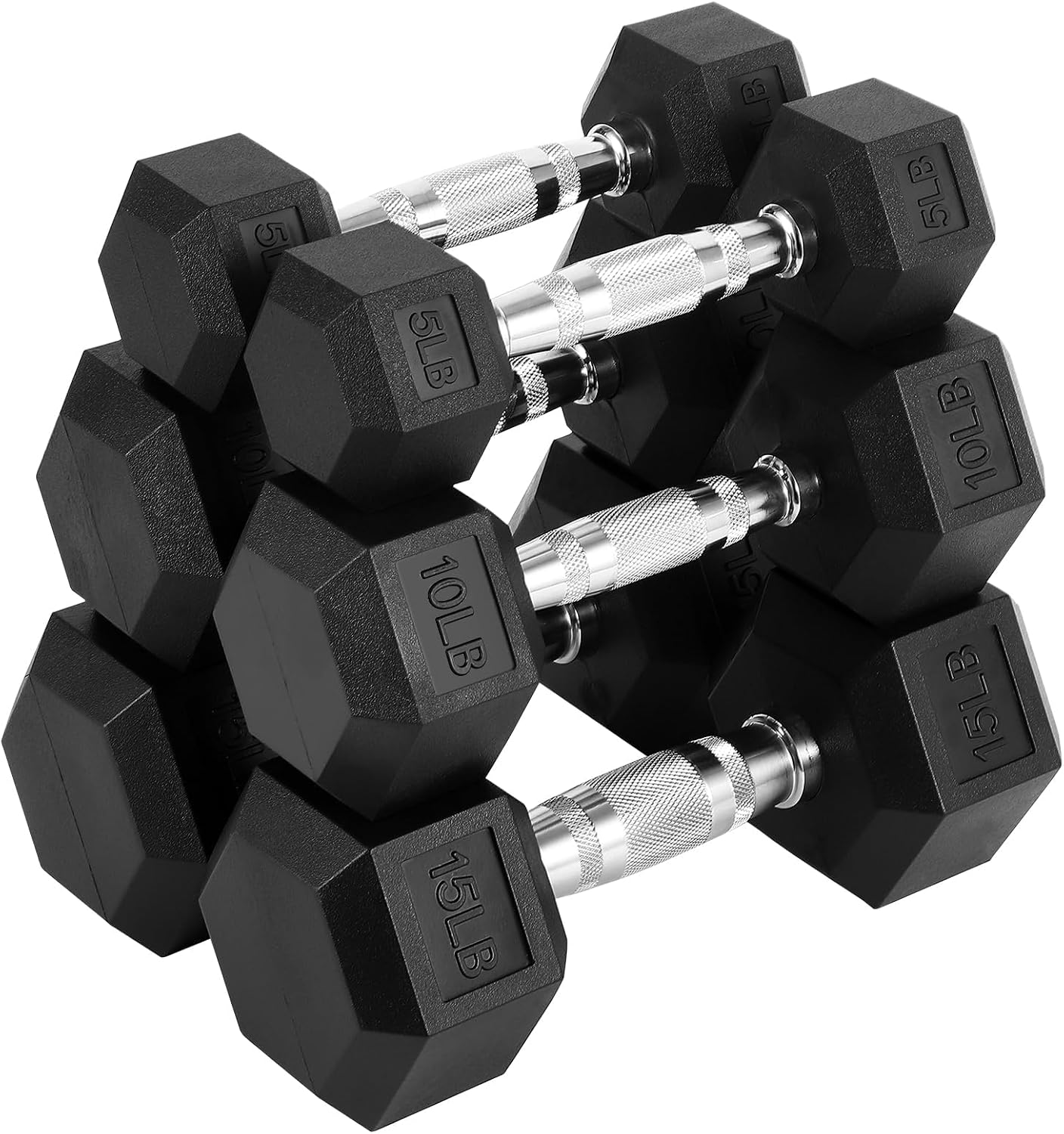 60 LB-100 LB Hex Dumbbells Set, PVC Coated Exercises & Fitness Dumbbell Weights Set for Strength Training Home Gym, 60 LBS (5x2+10x2+15x2), 100 LBS (20x2+30x2), Black
