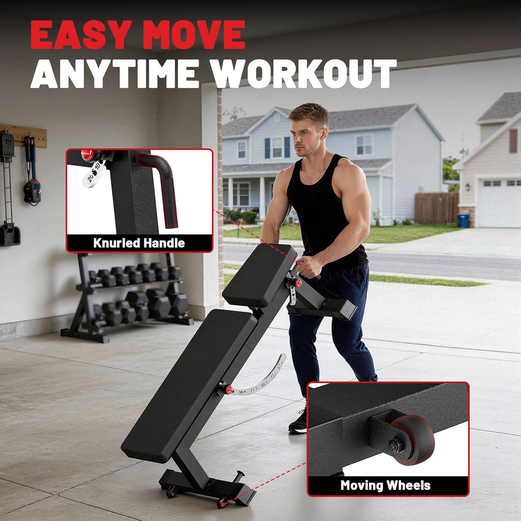 PAPABABE Adjustable Weight Bench with Weight Set, Heavy-Duty Workout Bench with Two-Way Angle Adjustment, Comfortable Extended & Easy-to-Clean Backrest, Transport Wheels & Easy Mobility for Home Gym