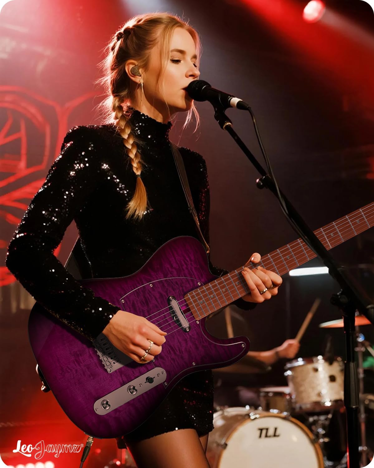 Leo Jaymz TL Electric Guitar - Flame Maple Top, Mahogany Body, Maple Neck - Alnico V Pickups, Locking Tuners - Solid Choice for Beginners & Intermediate Players (Purple Ocean)