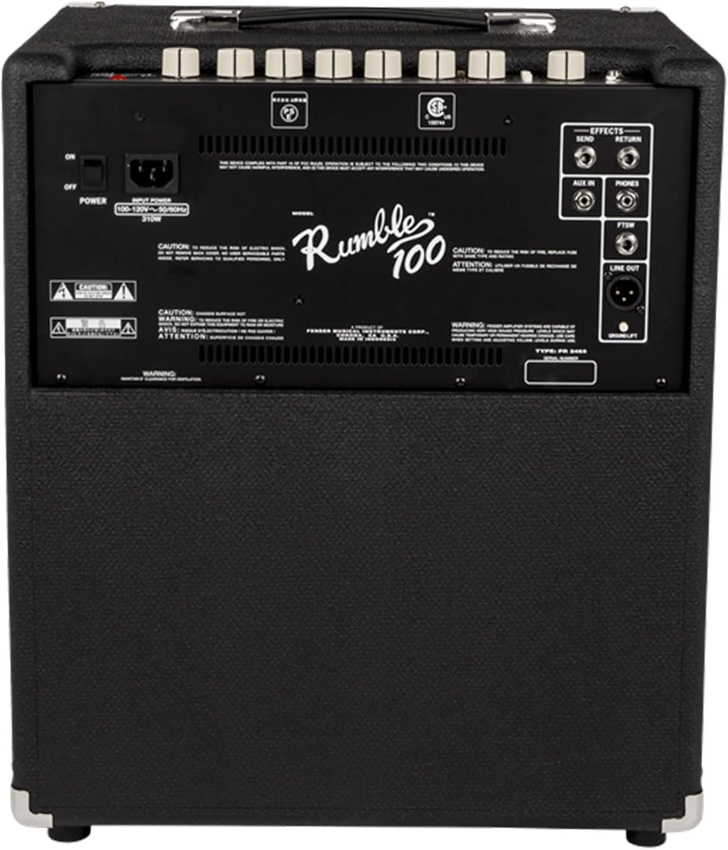 Fender Rumble 100 V3 Bass Amp for Bass Guitar, 100 Watts, with 2-Year Warranty 12 Inch Eminence Speaker, Overdrive Circuit, Tone Voicing, Effects Loop and Direct XLR Output