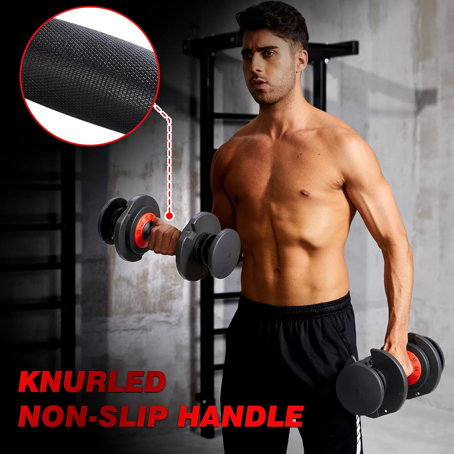 Kanchimi 25/55lbs Pair Adjustable Dumbbell Set, Fast Adjust Dumbbell Weight for Exercises Pair Dumbbells for Men and Women in Home Gym Workout Equipment with Tray Suitable for Full Body