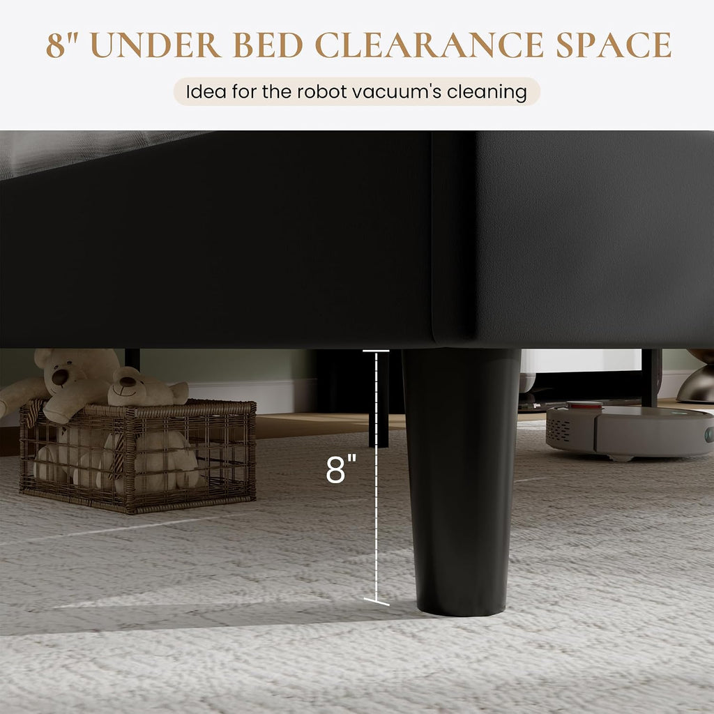 SHA CERLIN Queen Size Platform Bed Frame with Charging Station, Velvet Wingback Headboard with Storage Shelf, Wooden Slats Support, Ample Under-Bed Space, No Box Spring Needed, Easy Assembly, Black