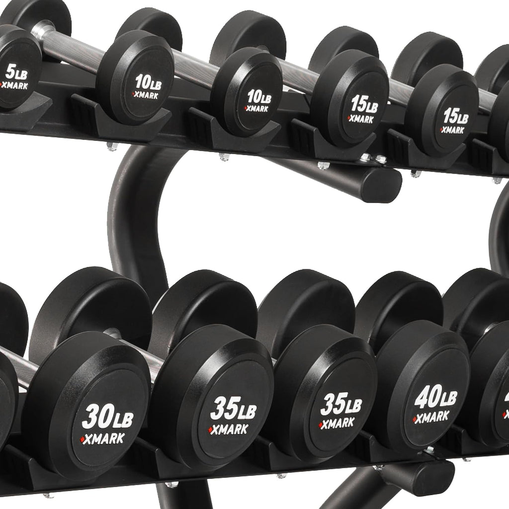 XMARK Dumbbell Weights Sets, 5-50lb and 5-75lb Dumbbell Sets, No Odor, Urethane Dumbbells, Commercial Gym and Home Gym Equipment