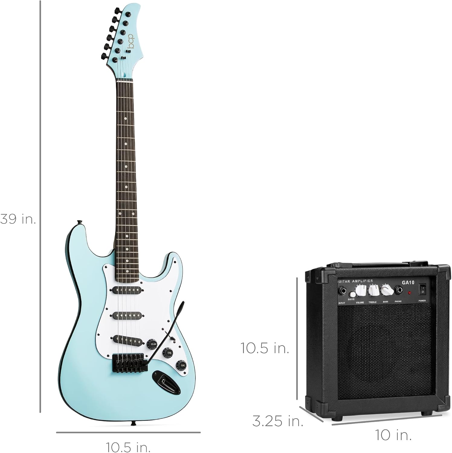 Best Choice Products 39in Full Size Beginner Electric Guitar Starter Kit w/Case, Strap, 11W Amp, Strings, Pick, Tremolo Bar - Powder Blue