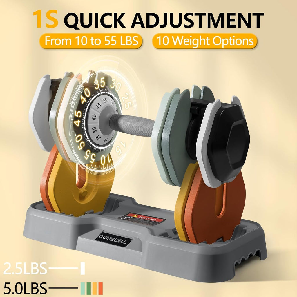 AOTOB Adjustable Dumbbell Set 25/55 Lbs (Pair), Fast Weight Adjustment with Anti-Slip Turning Handle, Space-Saving for Home Gym, Strength Training Equipment for Men & Women